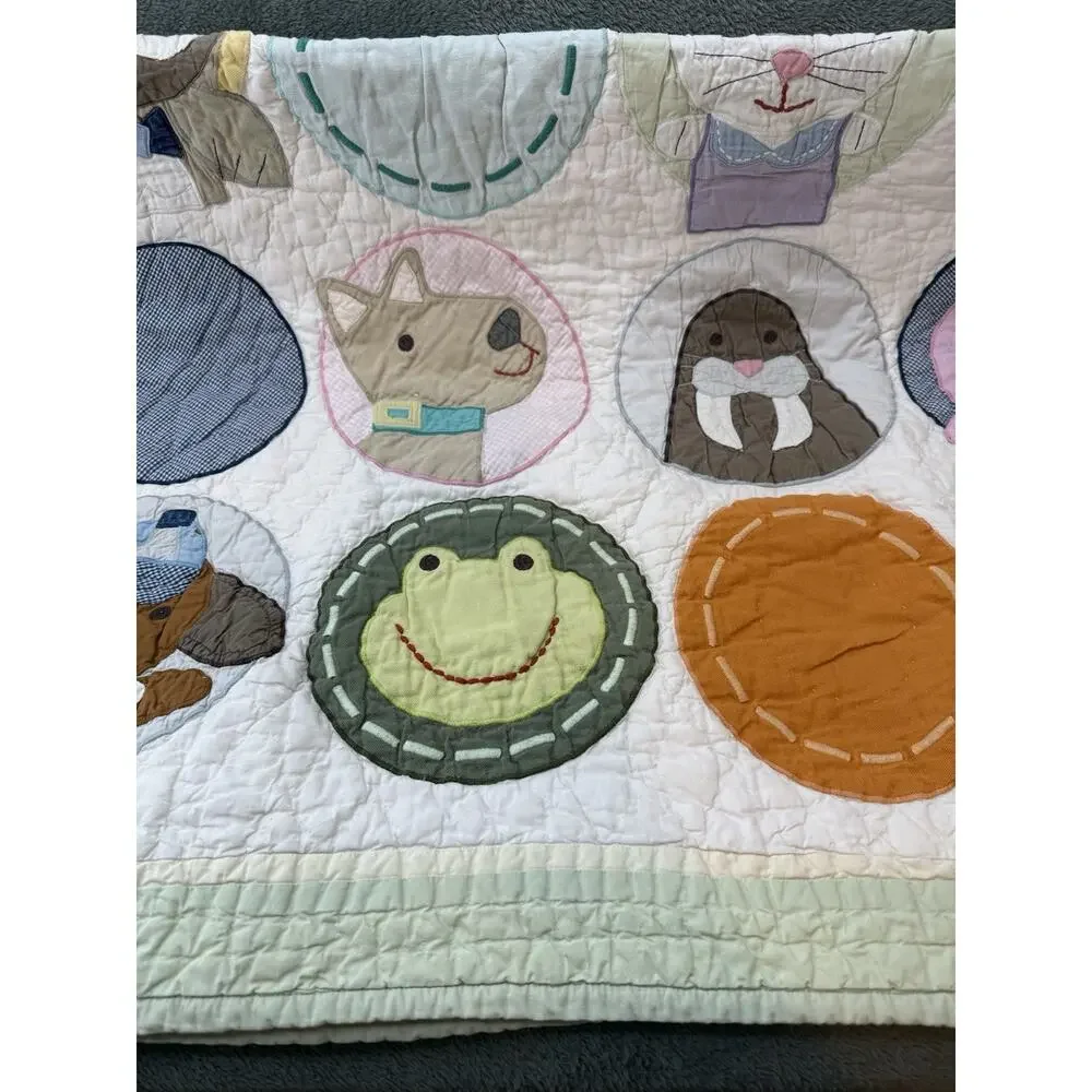 Whimsical Land of Nod Animal Crib Quilt Baby Blanket Play Mat Nursery Decor